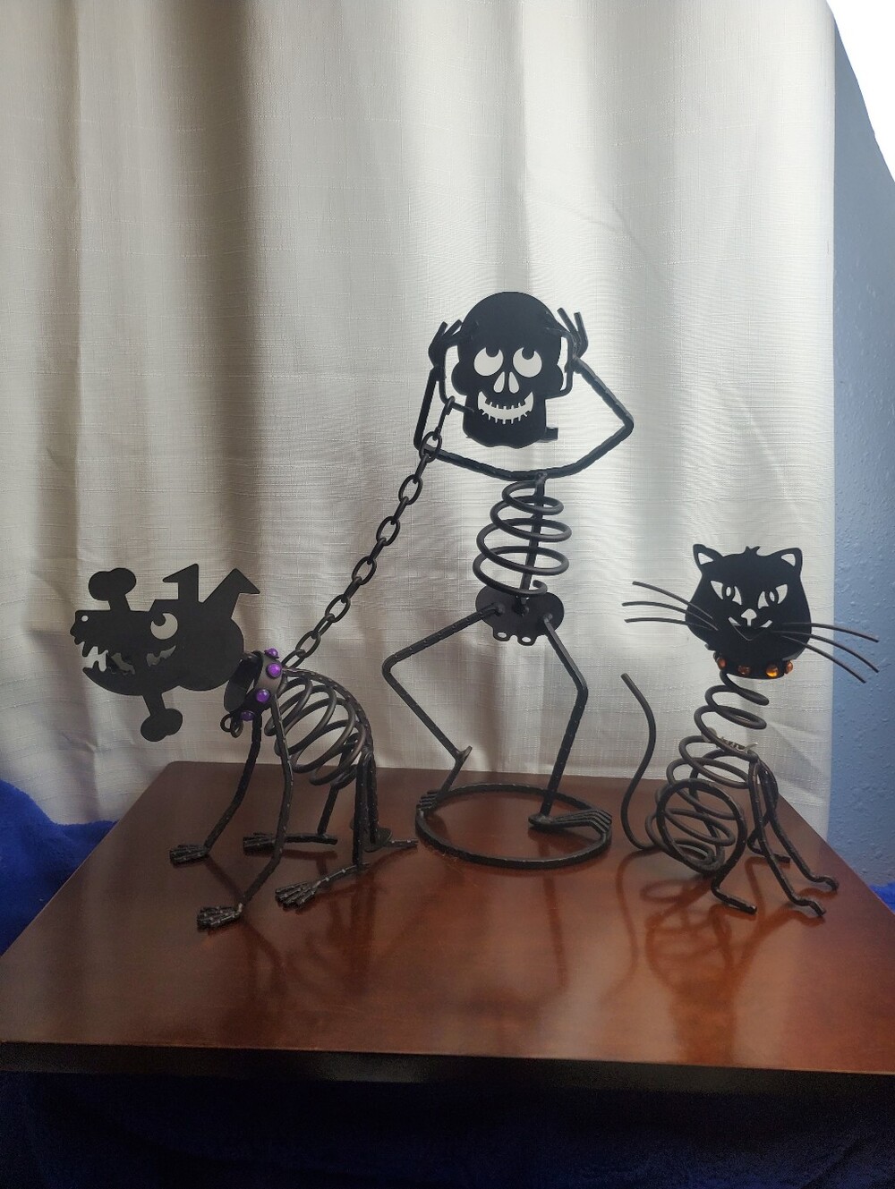 PartyLite RETIRED Metal BONES skeleton, STICKS dog & STONES cat SET of 3